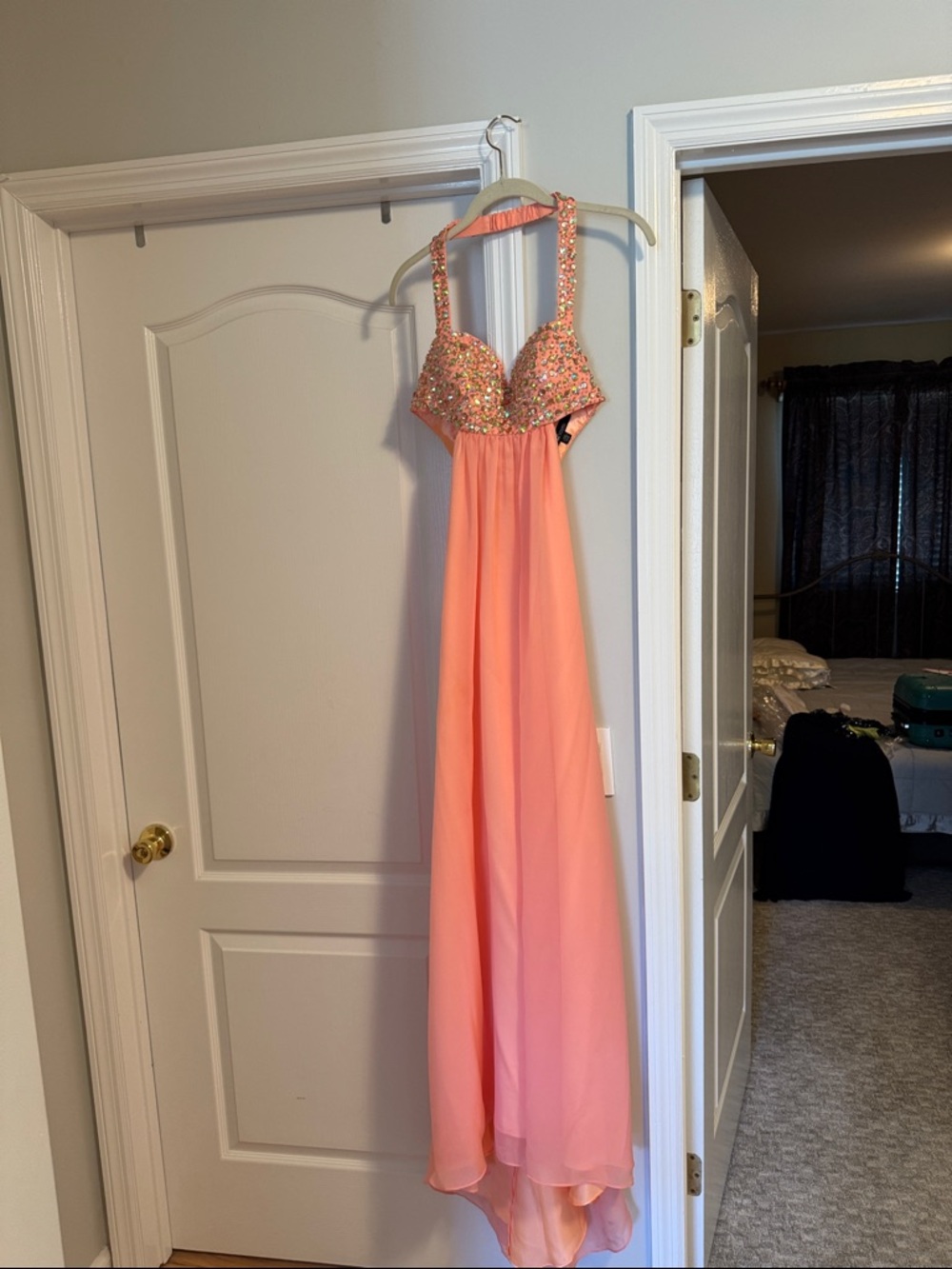 Jump Coral Sequin Halter Evening Dress